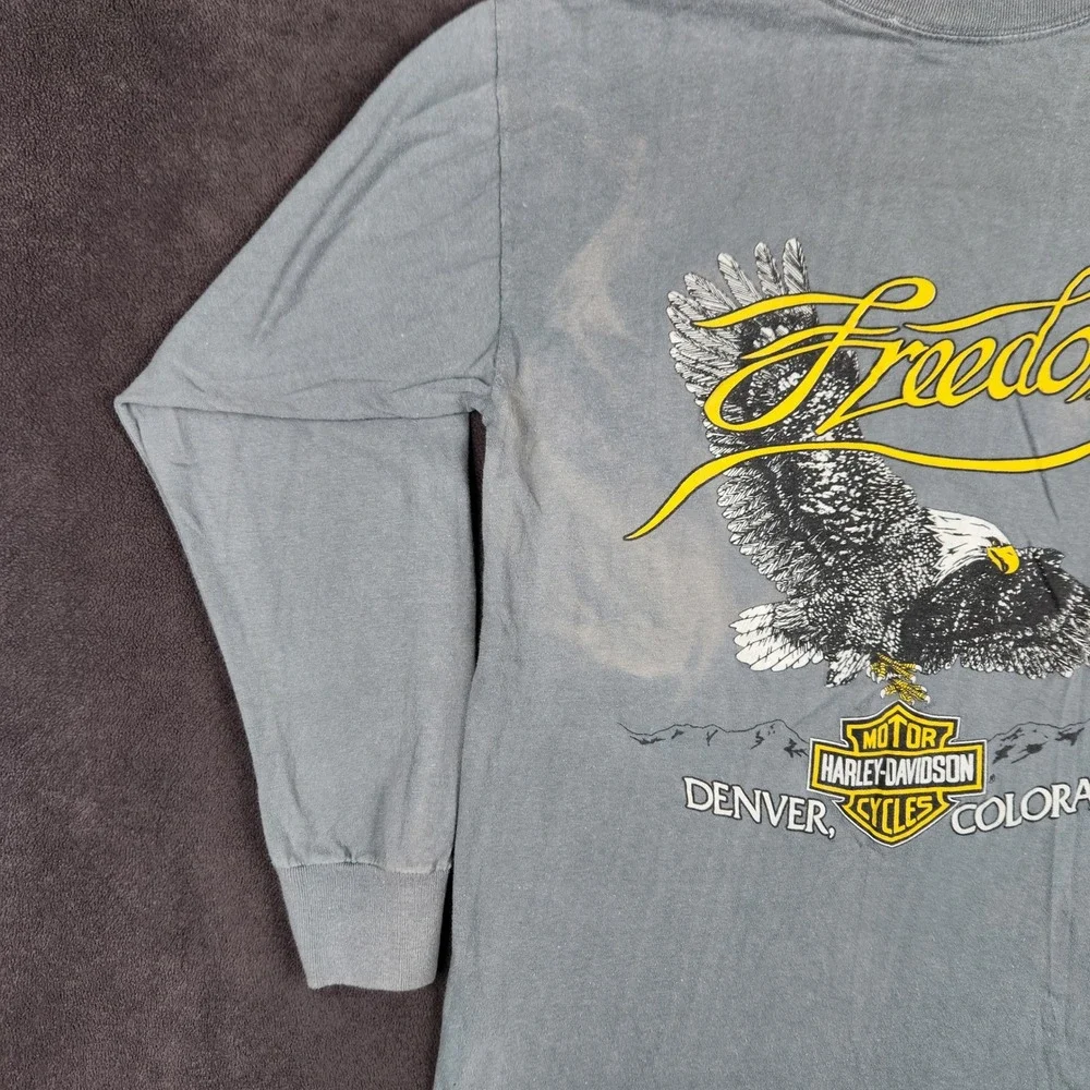 Harley Davidson Shirt Mens Medium Gray 1989 3D Emblem Freedom Eagle Long Sleeve - Picture 6 of 16
